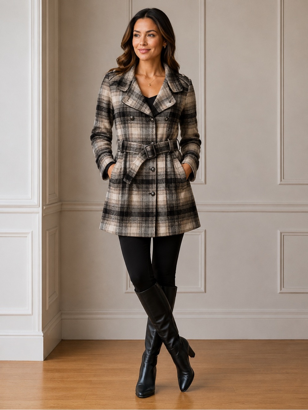 Cute, Stylish Classy Wool Blend Warm Winter Coat with Waist Belt